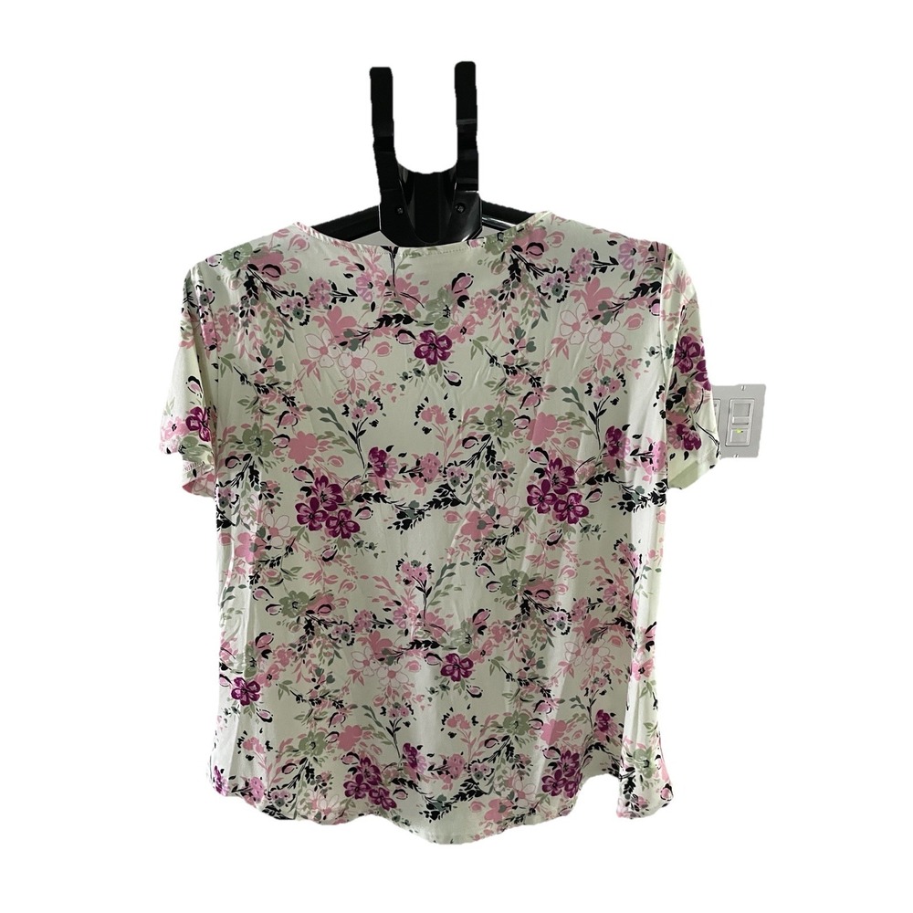 Emaline Ladies Top Size L Light Green Pink Floral Accents - Picture 4 of 4